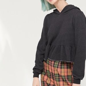 Urban Outfitters Project Social T Ruffled Peplum Hooded Sweatshirt
